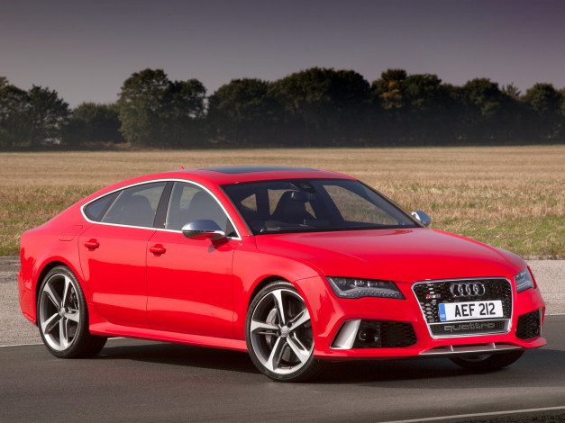 Обои картинки фото автомобили, audi, sportback, красный, 2013, uk-spec, rs7