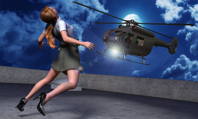 Обои картинки фото 3д графика, fantasy , фантазия, вертолет, девушка