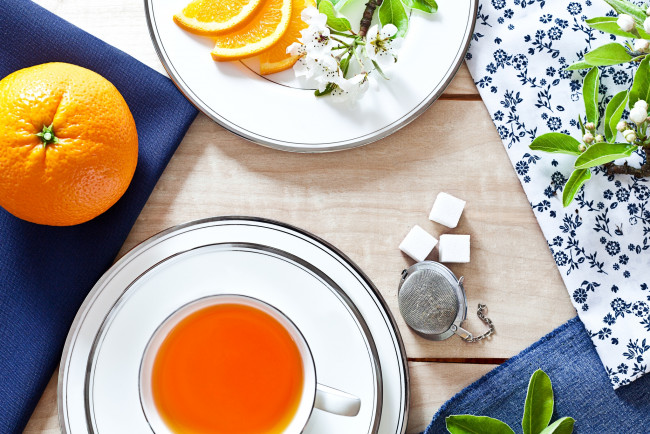 Обои картинки фото еда, напитки,  Чай, апельсин, чашка