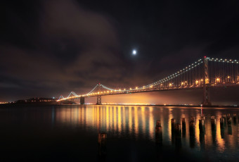 Картинка города -+мосты ночь огни река san francisco сваи south beach мост usа