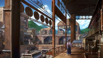 Картинка аниме город +улицы +здания shamo gin