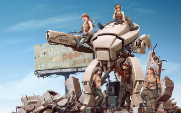 Картинка фэнтези роботы +киборги +механизмы робот девушки руины
