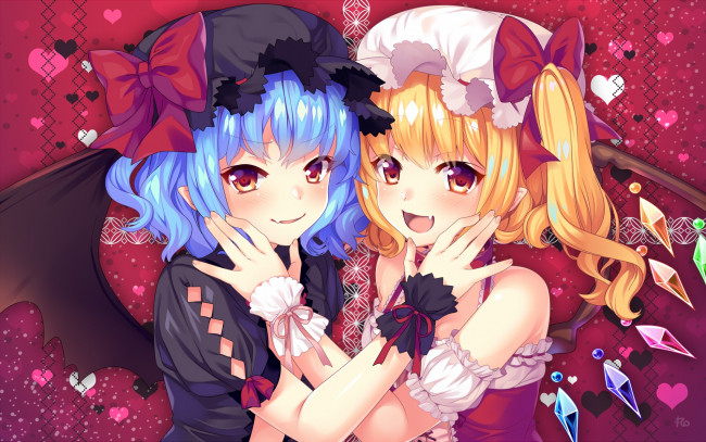 Обои картинки фото аниме, touhou, remilia, flandre, scarlet