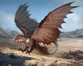 Картинка фэнтези драконы дракон человек фон крылья