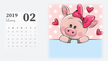 обоя календари, рисованные,  векторная графика, поросенок, бант, свинья, сердце