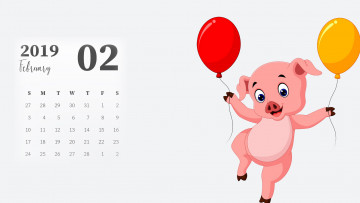 обоя календари, рисованные,  векторная графика, воздушный, шар, свинья, поросенок