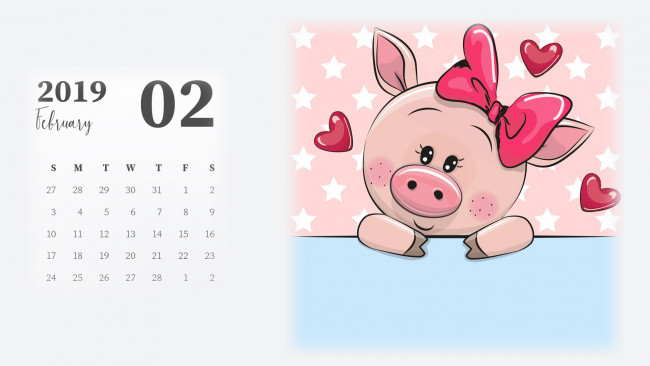 Обои картинки фото календари, рисованные,  векторная графика, поросенок, бант, свинья, сердце