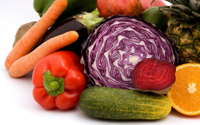 Обои картинки фото еда, овощи, капуста, свекла, перец, огурец, морковь