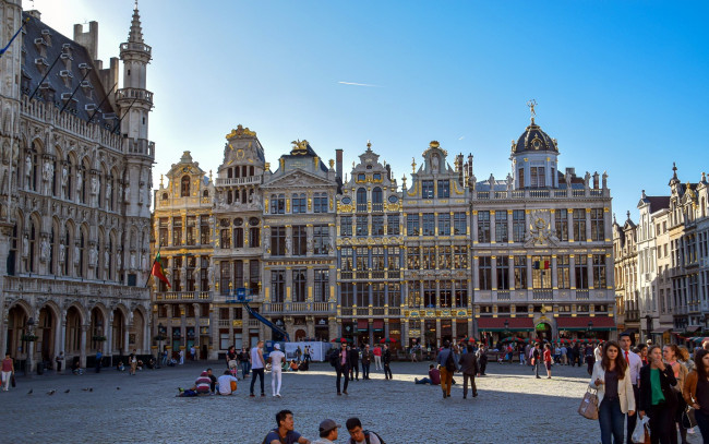 Обои картинки фото города, брюссель , бельгия, площадь, здания, туристы