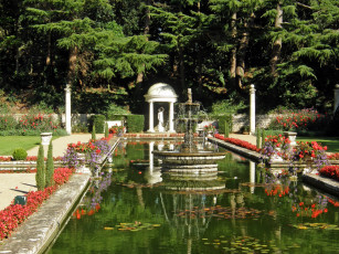 Картинка природа парк фонтан водоем статуя цветы