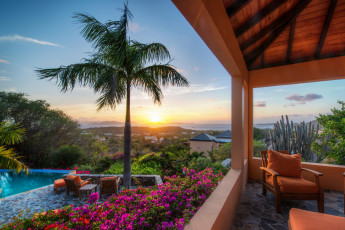 Картинка интерьер веранды террасы балконы восход тропики карибы солнце