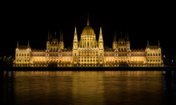 обоя города, будапешт, венгрия, ночь, парламент, отражение