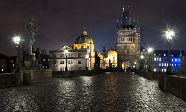 Обои картинки фото города, прага, Чехия, ночь, огни