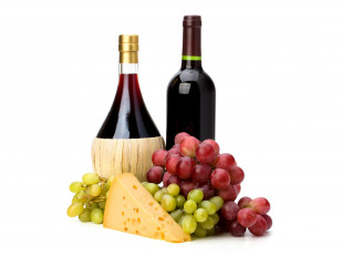Картинка еда разное бутылки сыр вино виноград