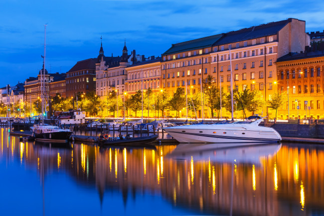 Обои картинки фото города, хельсинки , финляндия, дома, хельсинки, река, ночь