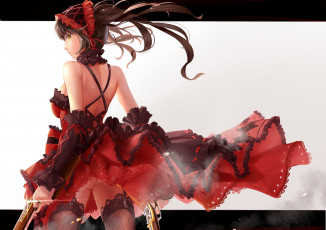 Картинка аниме date+a+live tokisaki kurumi mr cloud чепец повязка часы ружье платье девушка оружие
