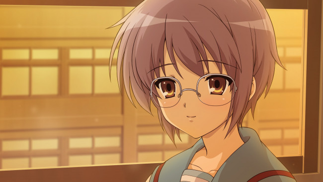 Обои картинки фото аниме, the melancholy of haruhi suzumiya, персонаж, nagato, yuki, портрет, очки