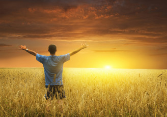 Картинка мужчины -+unsort встреча рассвет человек поле пшеница тучи солнце утро