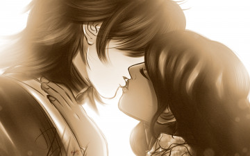 Картинка рисованное люди девушка взгляд фон парень поцелуй