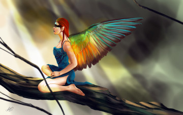Картинка фэнтези существа существо девушка птица крылья