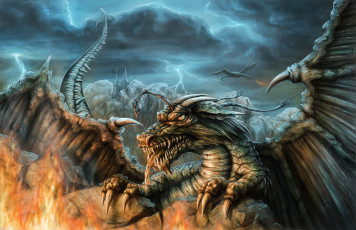 Картинка фэнтези драконы дракон фон пламя