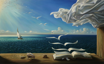Картинка фэнтези другое книжка птицы сказки страницы полёт море
