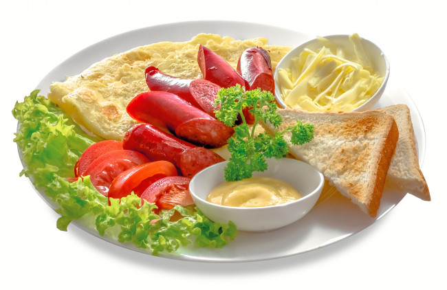 Обои картинки фото еда, разное, хлеб, колбаса, помидоры, томаты