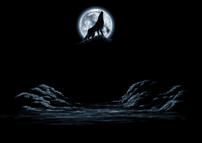 Обои картинки фото фэнтези, оборотни, волк, фон, луна