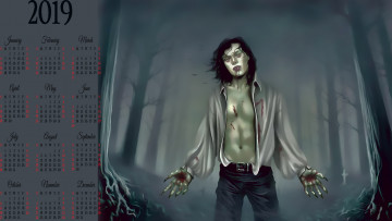 Картинка календари фэнтези кровь дерево лес мужчина вампир