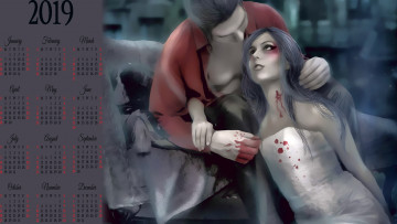 Картинка календари фэнтези мужчина девушка укус кровь