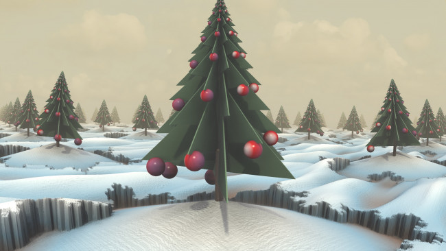Обои картинки фото 3д графика, праздники , holidays, снег, елка, игрушки