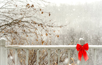 Картинка природа зима деревья снег балкон бант