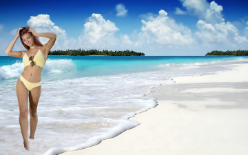 Картинка девушки -+брюнетки +шатенки море пляж очки купальник