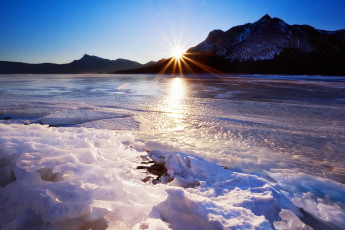 обоя природа, восходы, закаты, утро, восход, лёд, озеро, горы