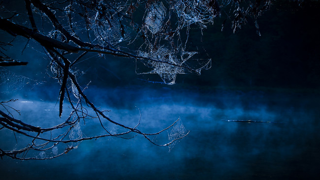 Обои картинки фото blue, hallows, eve, природа, макро, туман, река, ночь