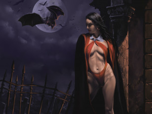 Картинка фэнтези вампиры вампирелла vampirella летучие мыши ночь луна