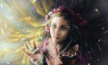 Картинка фэнтези девушки бабочки венок цветы волосы gianna+ragagnin