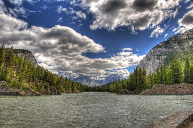 Обои картинки фото banff, canada, природа, реки, озера, озеро, ели, горы