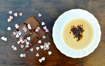 Картинка еда кофе +кофейные+зёрна сердечки шоколад