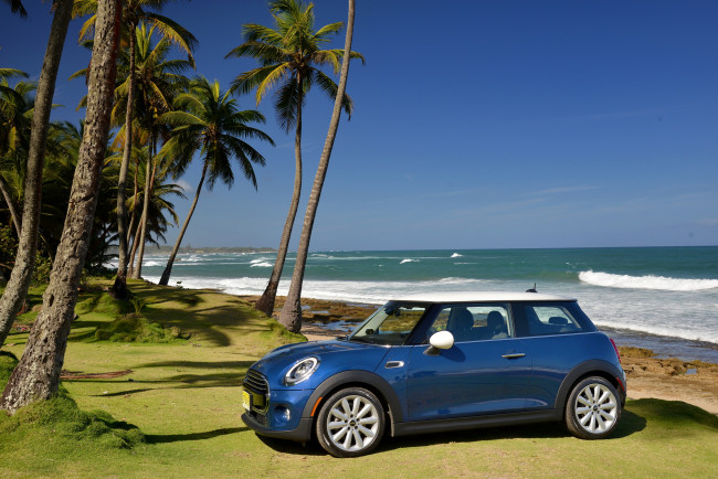 Обои картинки фото 2014 mini cooper f56, автомобили, mini, побережье, тюнинг, синий, cooper