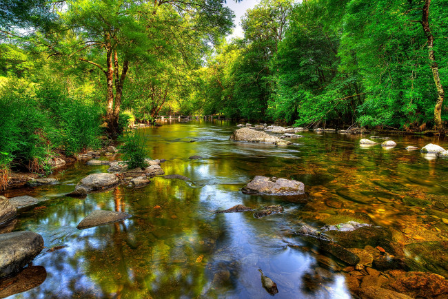Обои картинки фото природа, реки, озера, эксмур, отражение, река, деревья, камни, озеро