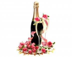 Картинка еда напитки +вино шампанское розы бокалы