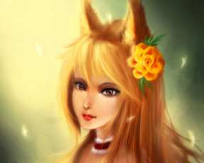 Картинка фэнтези существа цветок лисичка ушки kokoro арт девушка