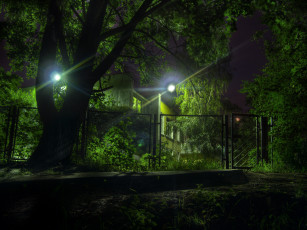 Картинка города -+огни+ночного+города деревья ночь свет фонари здание