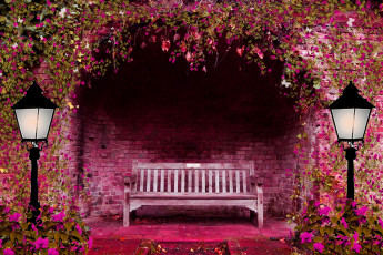 Картинка природа парк фонарь цветы скамейка весна