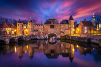Картинка города -+улицы +площади +набережные облака коппельпорт крепость нидерланды город амерсфорт отражение небо подсветка река ночь