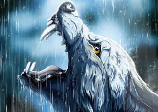Картинка рисованное животные +волки art wolfroad волк дождь клыки