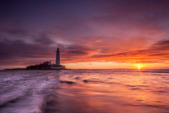 Картинка природа маяки англия соединенное королевство море маяк закат