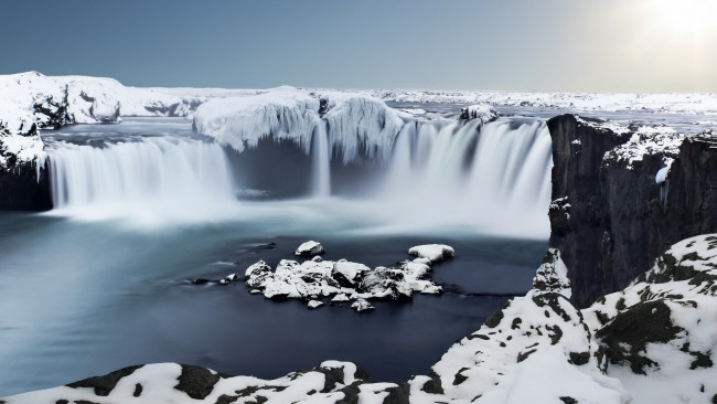 Обои картинки фото природа, водопады, годафосс, лед, водопад, исландия