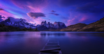 Картинка природа реки озера purple mountain patagonia del paine landscape sky panoramic water torres
